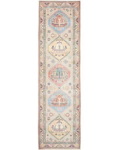 Tappeto Kazak Afghanistan bianco azzurro 86x307
