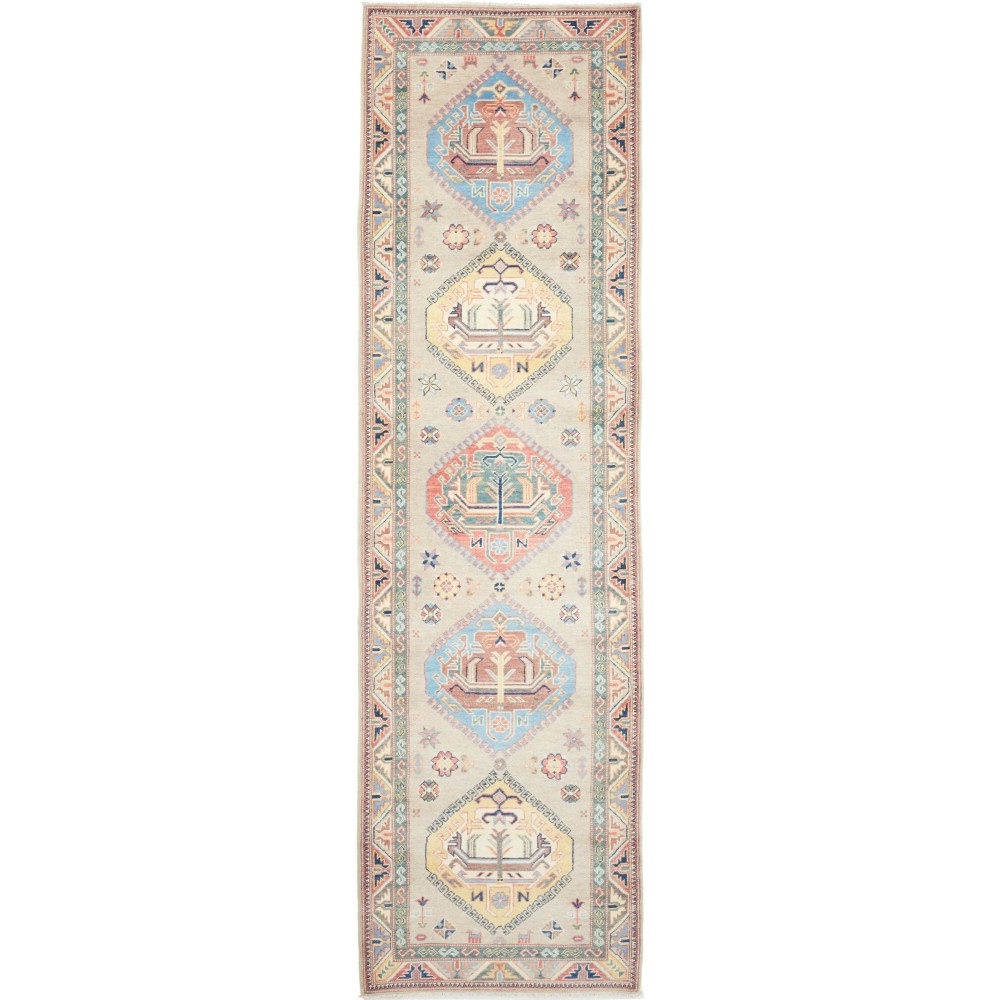 Tappeto Kazak Afghanistan bianco azzurro 86x307 Tappeto Kazak Afghanistan bianco azzurro 86x307