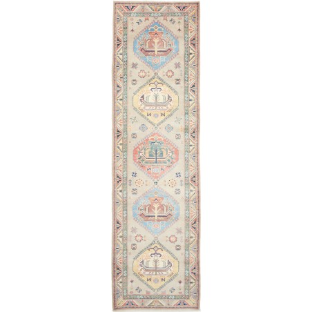 Tappeto Kazak Afghanistan bianco azzurro 86x307