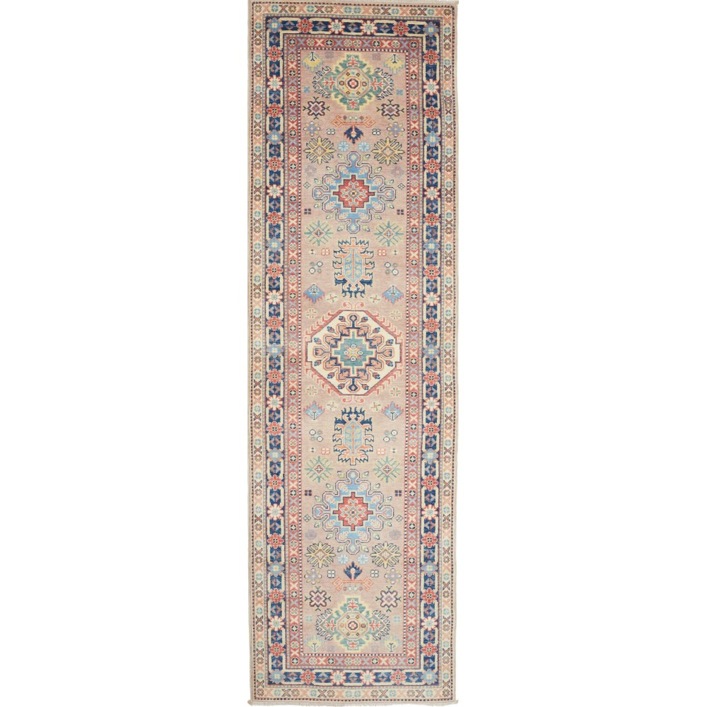 Tappeto Kazak Afghanistan marrone azzurro 81x287 Tappeto Kazak Afghanistan marrone azzurro 81x287