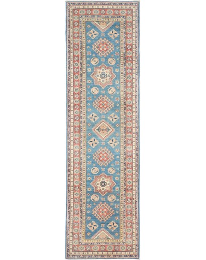 Tappeto Kazak Afghanistan azzurro grigio 82x295