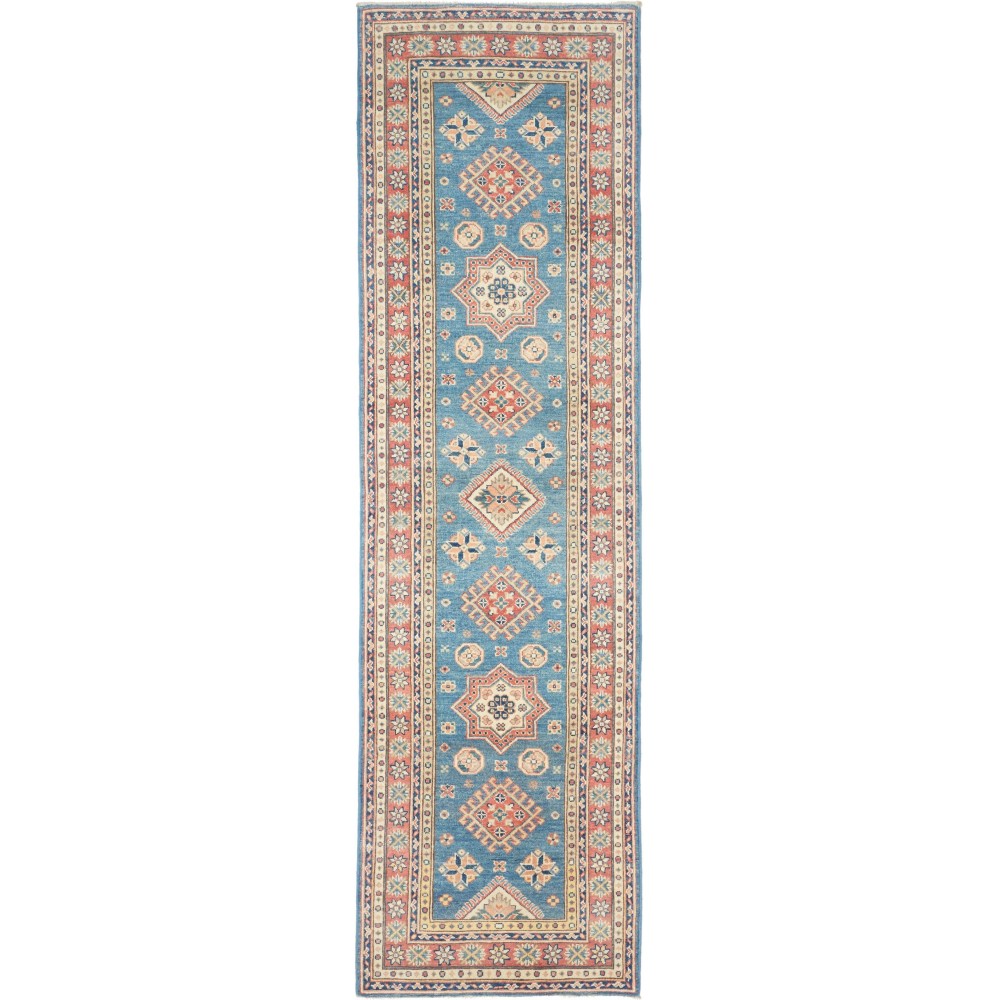 Tappeto Kazak Afghanistan azzurro grigio 82x295 Tappeto Kazak Afghanistan azzurro grigio 82x295