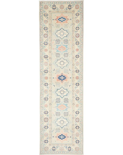 Tappeto Kazak Afghanistan bianco azzurro 83x294