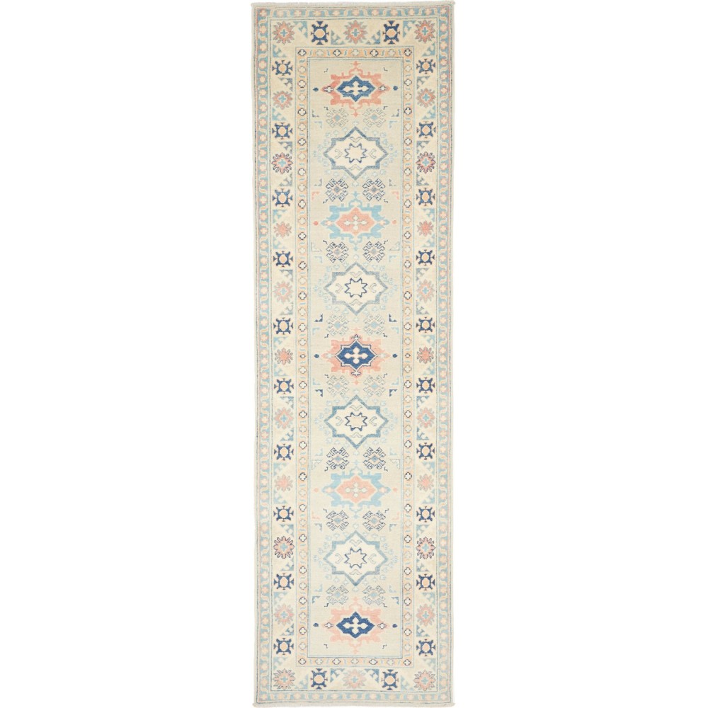Tappeto Kazak Afghanistan bianco azzurro 83x294 Tappeto Kazak Afghanistan bianco azzurro 83x294