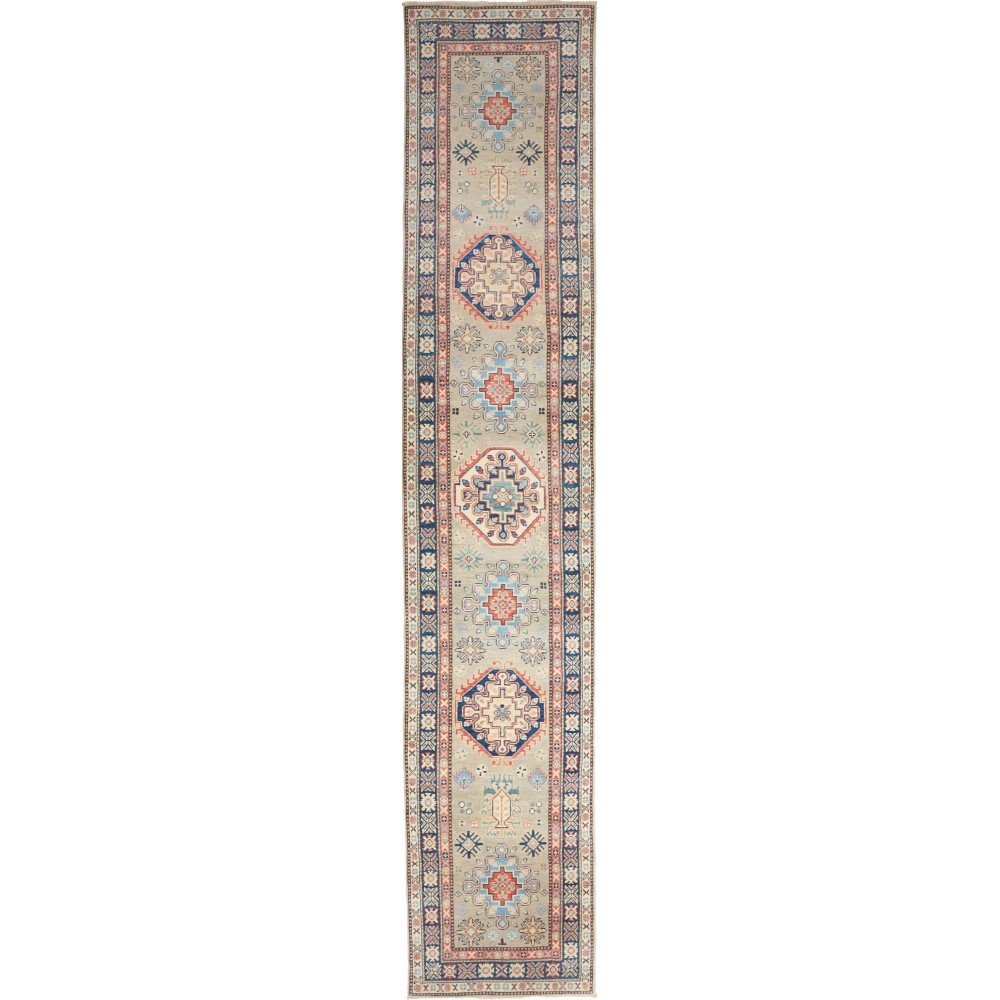 Tappeto Kazak Afghanistan marrone grigio 76x409 Tappeto Kazak Afghanistan marrone grigio 76x409