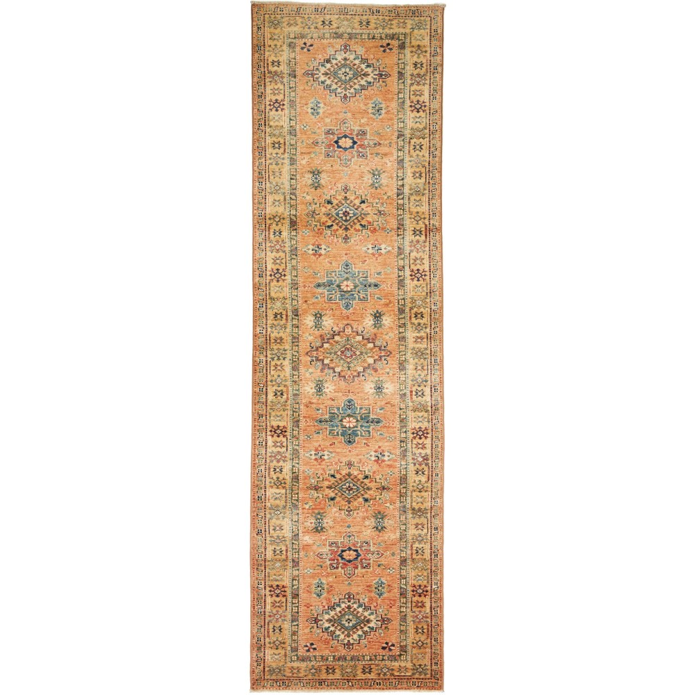 Tappeto Kazak Fine Pakistan marrone azzurro 80x296 Tappeto Kazak Fine Pakistan marrone azzurro 80x296