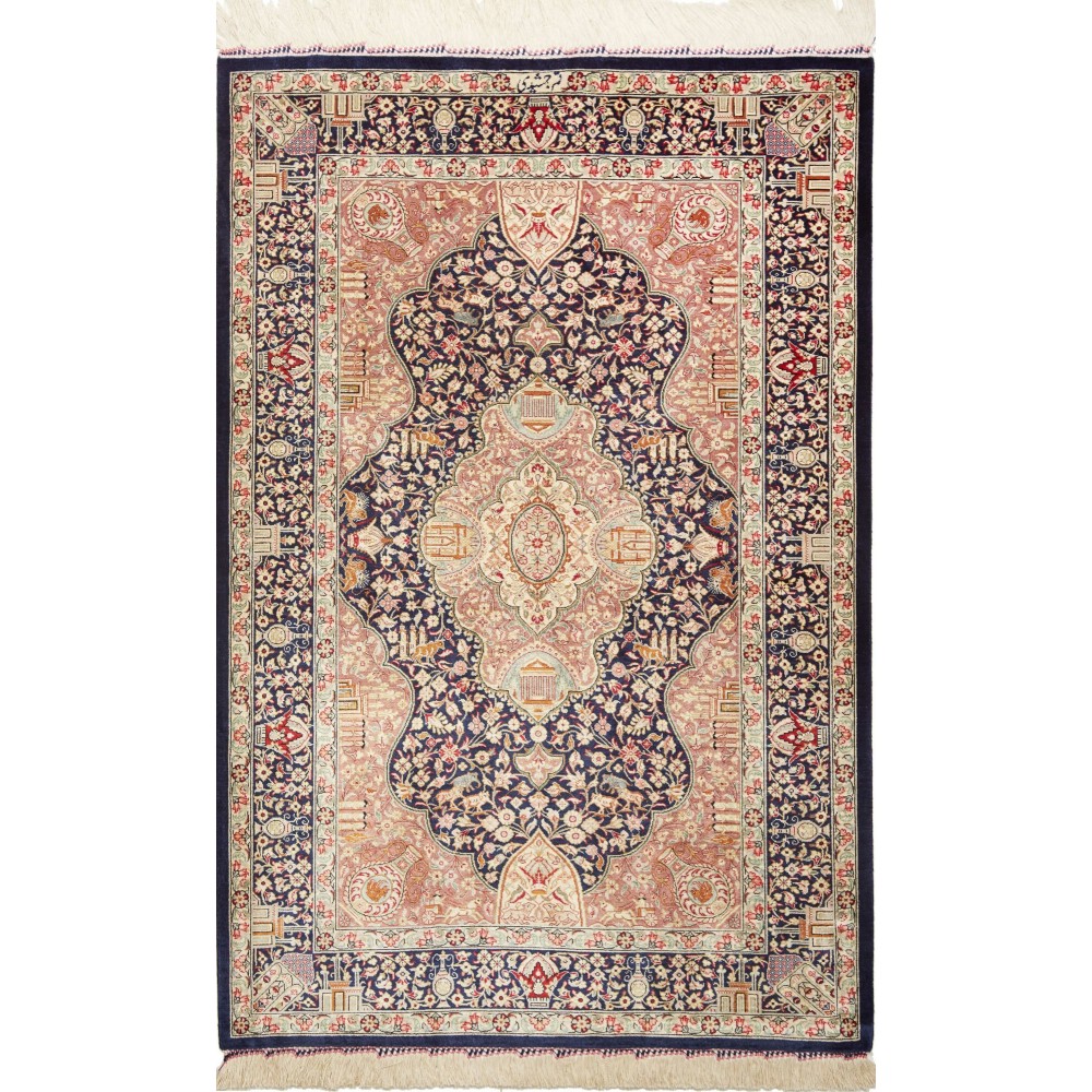 Tappeto Ghom seta Persia marrone grigio 81x121 Tappeto Ghom seta Persia marrone grigio 81x121
