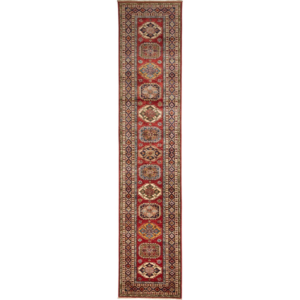 Tappeto Kazak Fine Pakistan marrone giallo 82x400 Tappeto Kazak Fine Pakistan marrone giallo 82x400