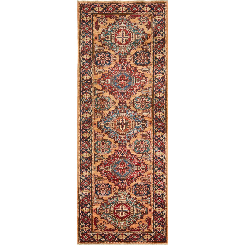 Tappeto Kazak Fine Pakistan marrone giallo 76x211 Tappeto Kazak Fine Pakistan marrone giallo 76x211