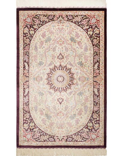 Tappeto Ghom seta Persia bianco grigio 79x122