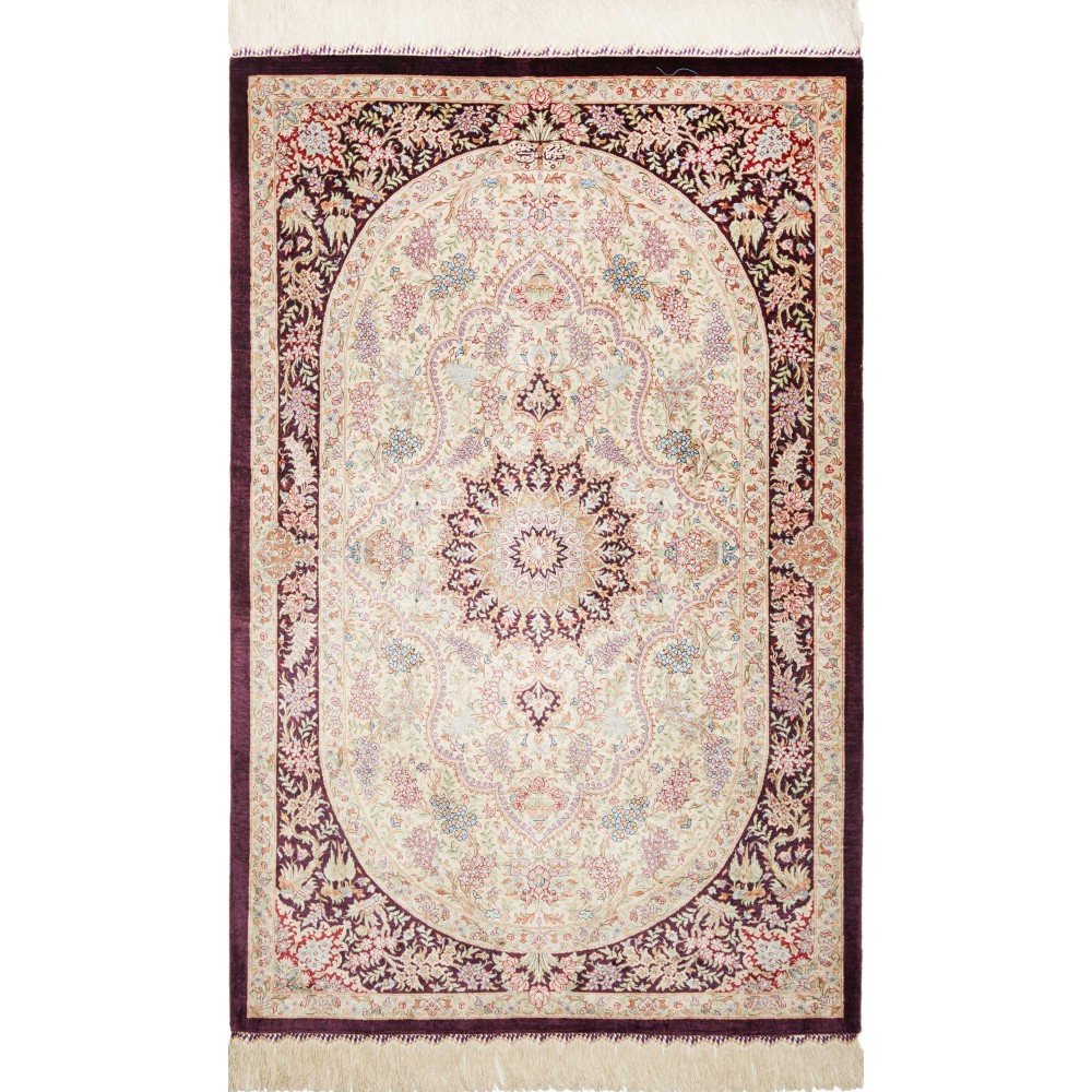 Tappeto Ghom seta Persia bianco grigio 79x122 Tappeto Ghom seta Persia bianco grigio 79x122
