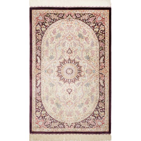 Tappeto Ghom seta Persia bianco grigio 79x122