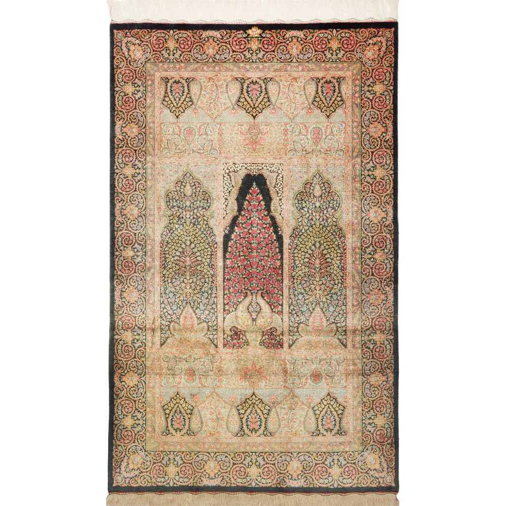 Tappeto Ghom seta Persia marrone 98x158 Tappeto Ghom seta Persia marrone 98x158