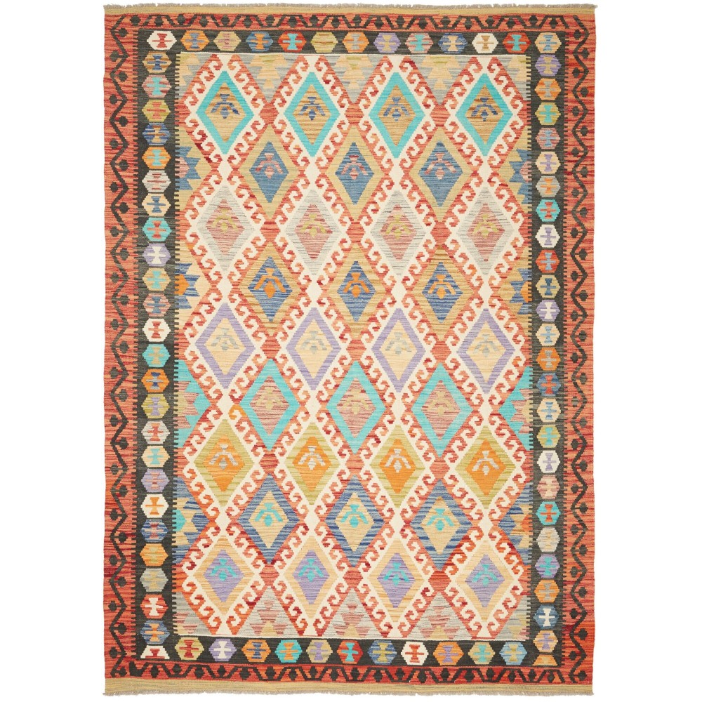 Tappeto Kilim Afghanistan marrone verde 206x289