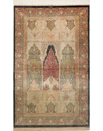 Tappeto Ghom seta Persia marrone grigio 101x156