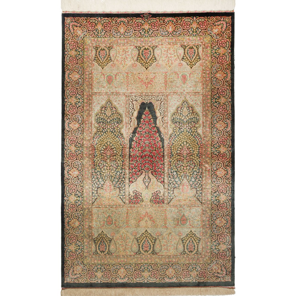 Tappeto Ghom seta Persia marrone grigio 101x156 Tappeto Ghom seta Persia marrone grigio 101x156