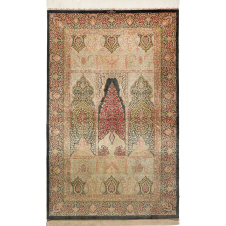 Tappeto Ghom seta Persia marrone grigio 101x156