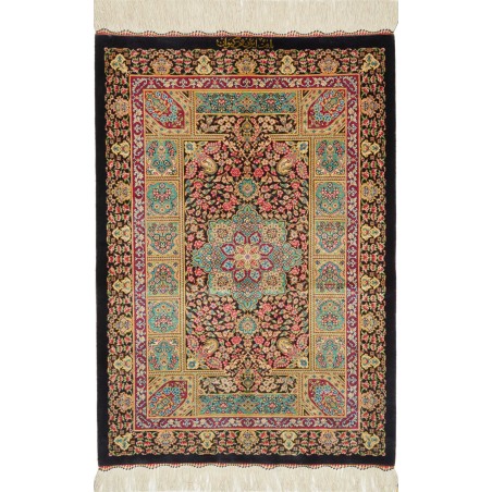 Tappeto Ghom seta Persia giallo grigio 61x87