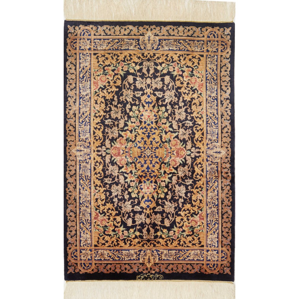 Tappeto Ghom seta Persia marrone grigio 60x90 Tappeto Ghom seta Persia marrone grigio 60x90