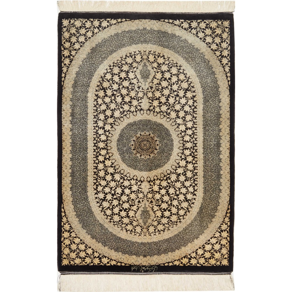 Tappeto Ghom seta Persia marrone grigio 61x91 Tappeto Ghom seta Persia marrone grigio 61x91