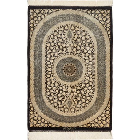 Tappeto Ghom seta Persia marrone azzurro 61x91