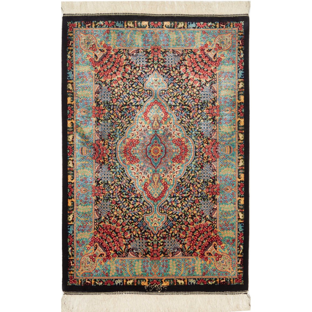 Tappeto Ghom seta Persia marrone bianco 61x91 Tappeto Ghom seta Persia marrone bianco 61x91