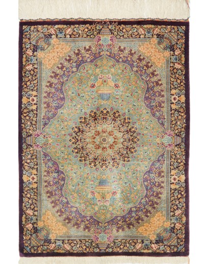 Tappeto Ghom seta Persia marrone grigio 60x84