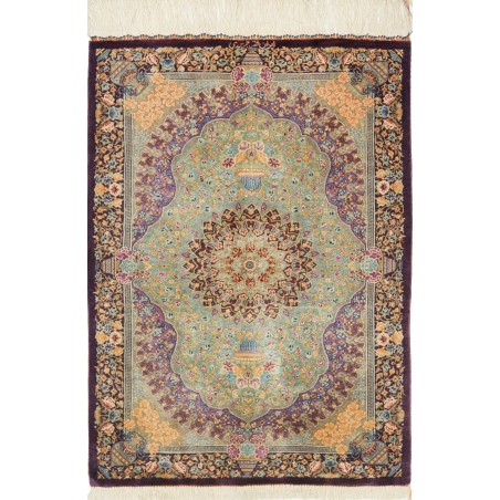 Tappeto Ghom seta Persia marrone verde 60x84