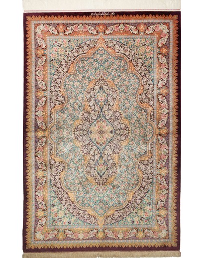 Tappeto Ghom seta Persia marrone bianco 102x153