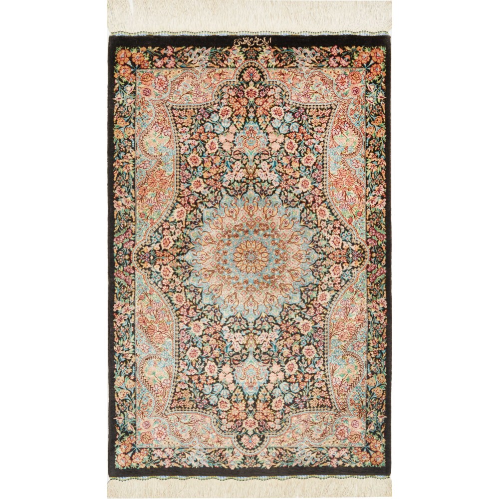 Tappeto Ghom seta Persia marrone grigio 58x90 Tappeto Ghom seta Persia marrone grigio 58x90