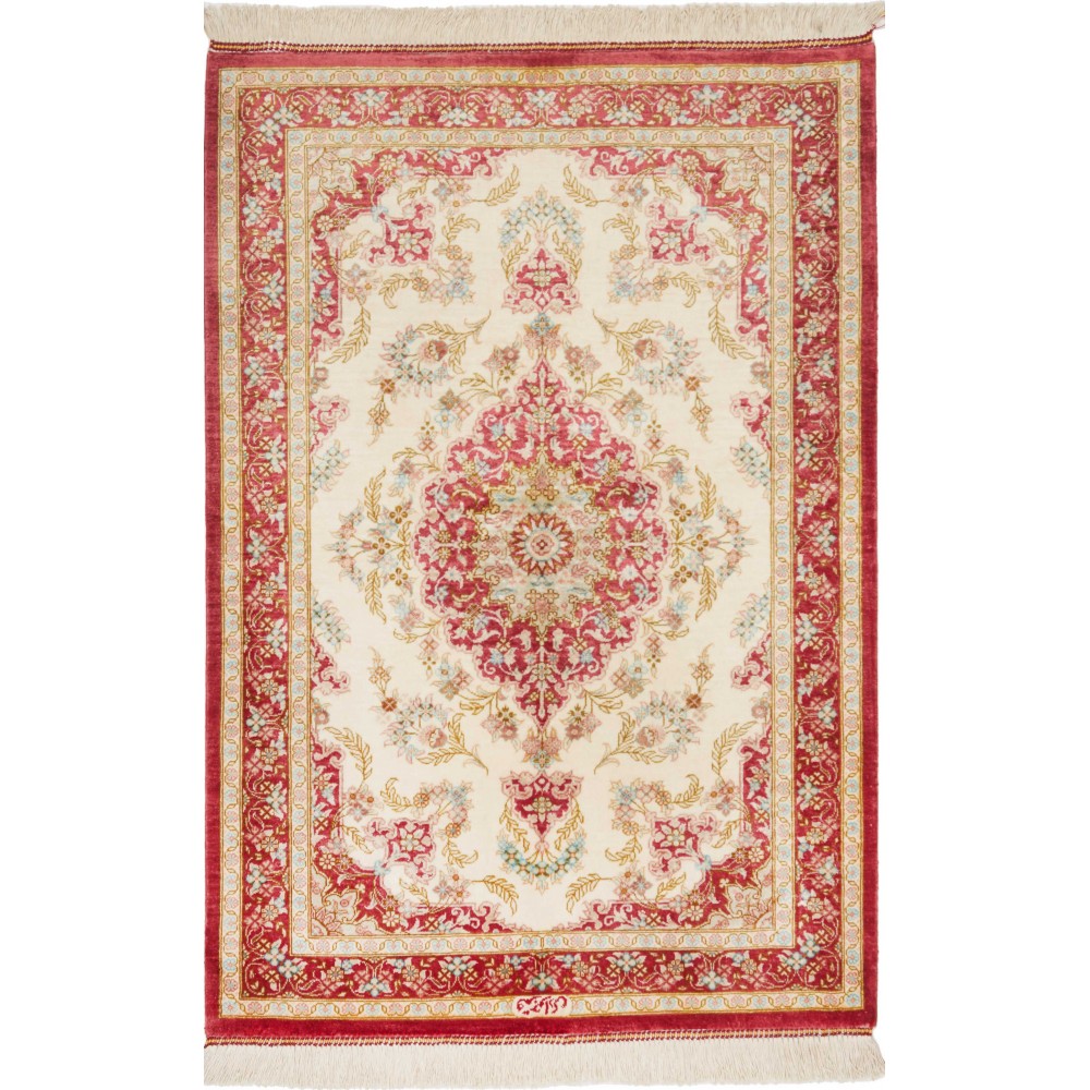Tappeto Ghom seta Persia giallo marrone 60x87