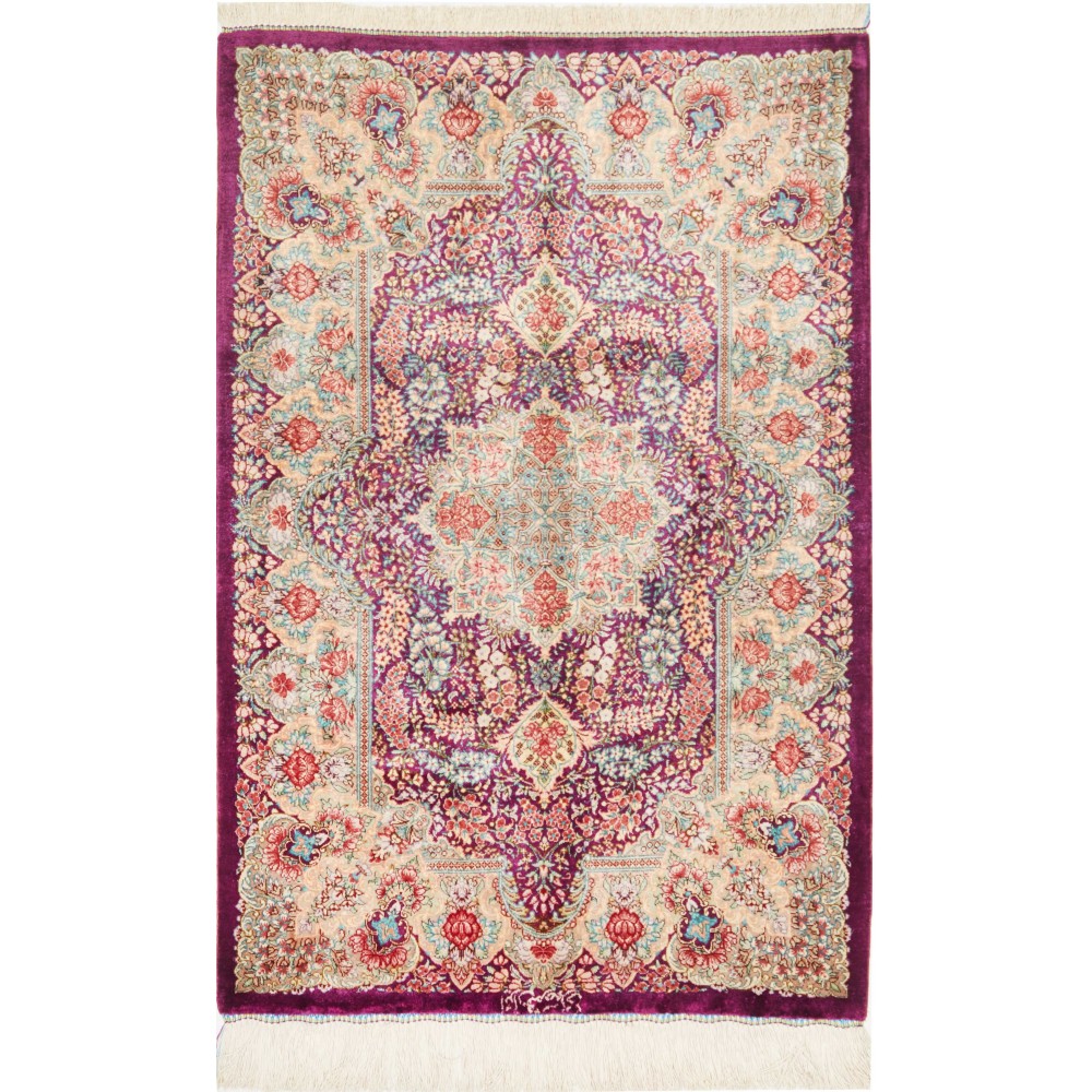 Tappeto Ghom seta Persia beige grigio 61x94