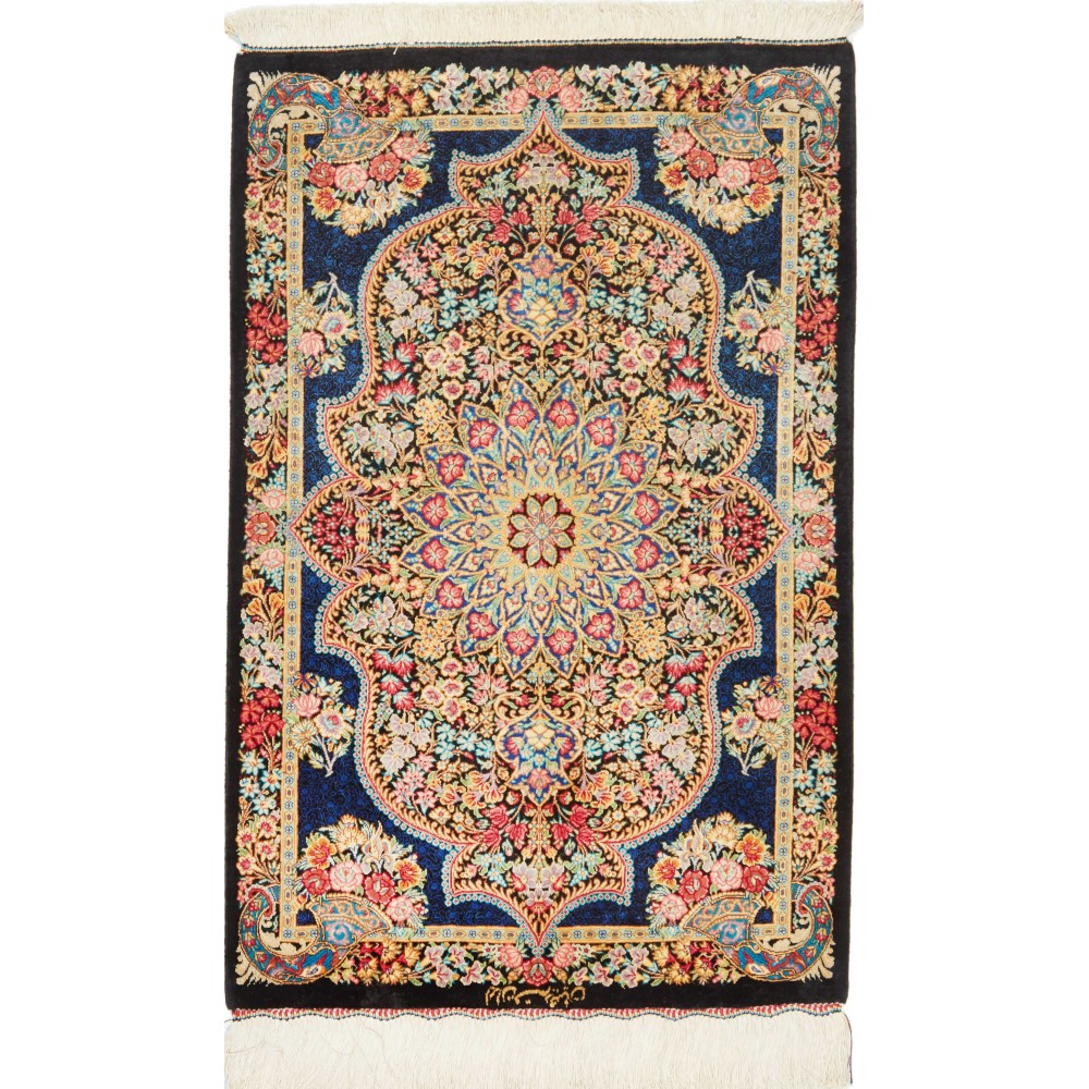 Tappeto Ghom seta Persia marrone grigio 58x89