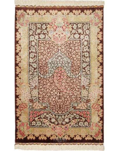 Tappeto Ghom seta Persia marrone 60x92