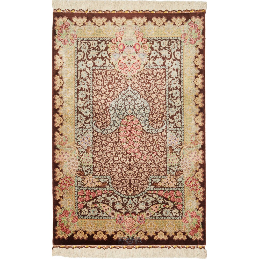 Tappeto Ghom seta Persia marrone 60x92 Tappeto Ghom seta Persia marrone 60x92