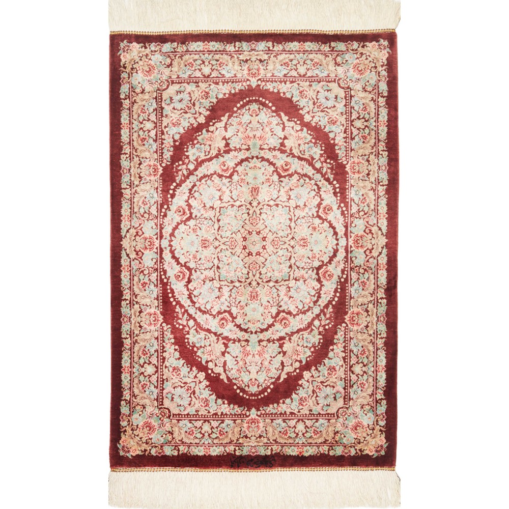 Tappeto Ghom seta Persia giallo marrone 61x91 Tappeto Ghom seta Persia giallo marrone 61x91