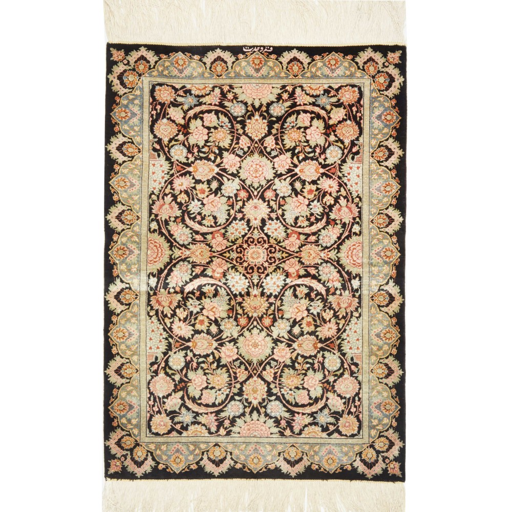 Tappeto Ghom seta Persia marrone blu 60x87