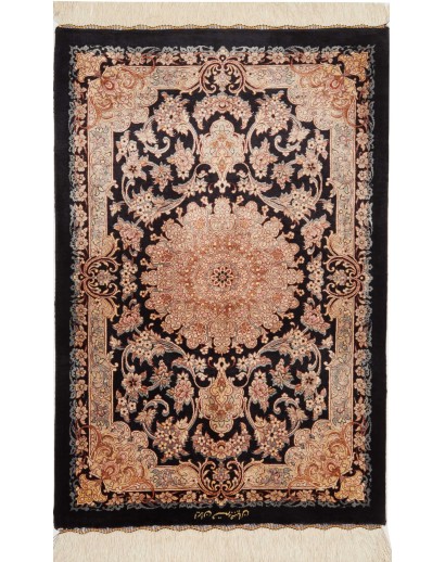 Tappeto Ghom seta Persia marrone blu 62x90