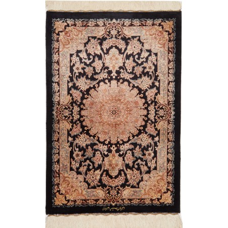 Tappeto Ghom seta Persia marrone blu 62x90