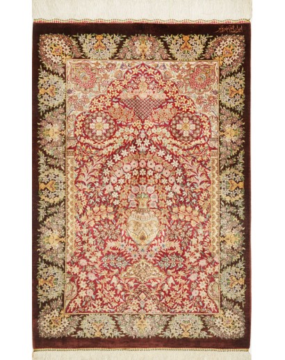 Tappeto Ghom seta Persia marrone 63x94