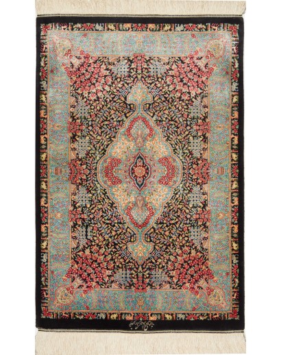 Tappeto Ghom seta Persia marrone blu 63x93