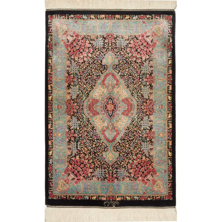 Tappeto Ghom seta Persia marrone blu 63x93
