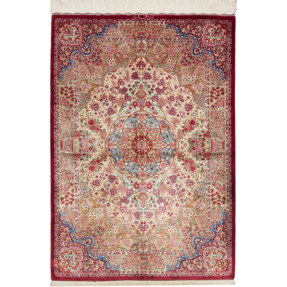 Tappeto Ghom seta Persia giallo rosso 81x118
