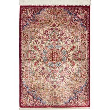 Tappeto Ghom seta Persia giallo rosso 81x118