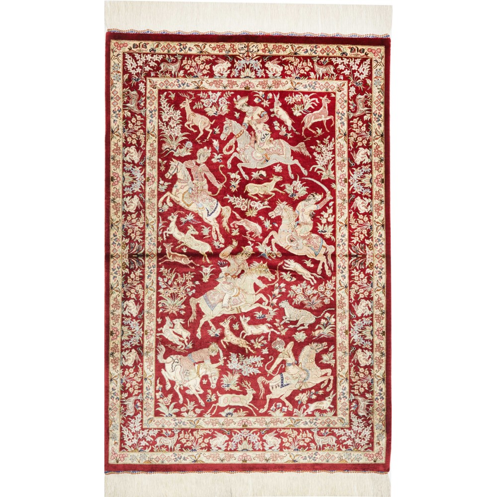 Tappeto Ghom seta Persia giallo marrone 80x124 Tappeto Ghom seta Persia giallo marrone 80x124
