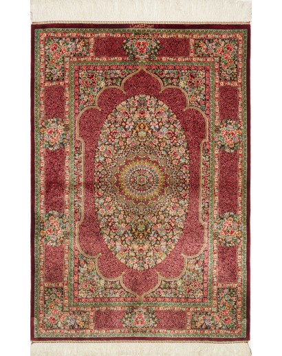 Tappeto Ghom seta Persia marrone arancione 81x118