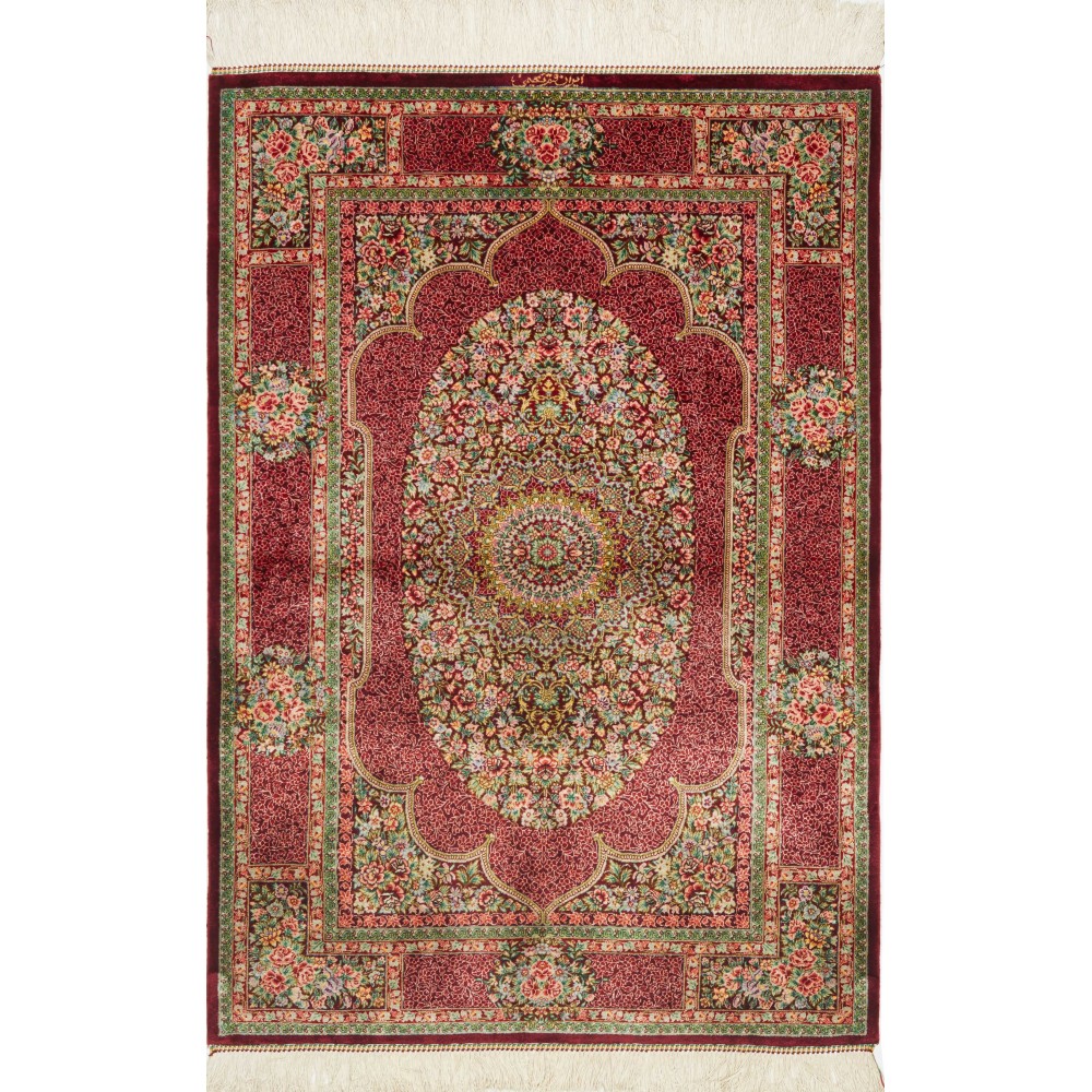 Tappeto Ghom seta Persia beige marrone 81x118