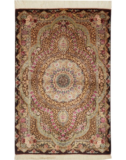 Tappeto Ghom seta Persia marrone 79x121