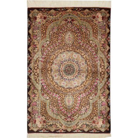 Tappeto Ghom seta Persia marrone grigio 79x121