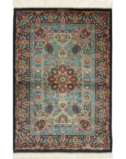Tappeto Ghom seta Persia grigio bianco 80x116